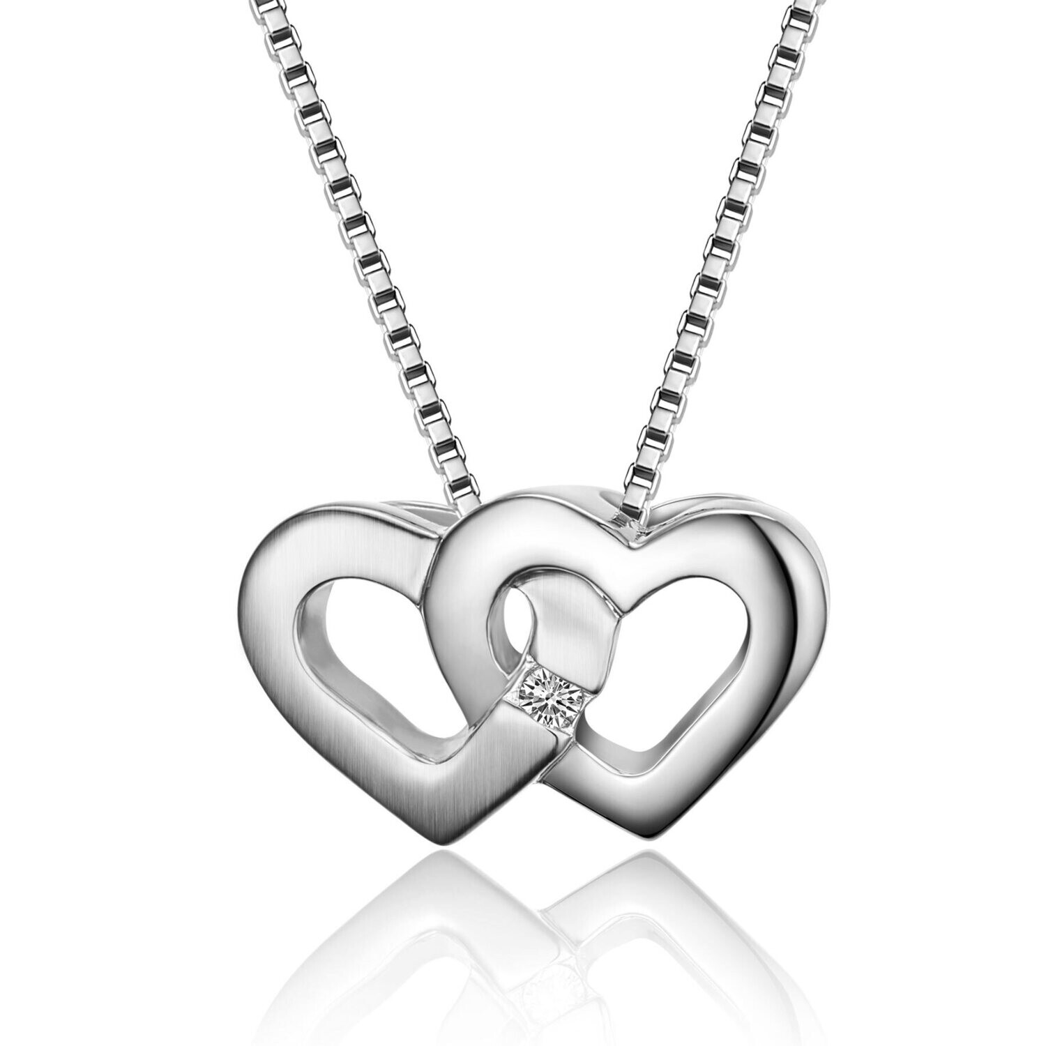 Silver Interlocking Hearts Round Diamond Accent Necklace