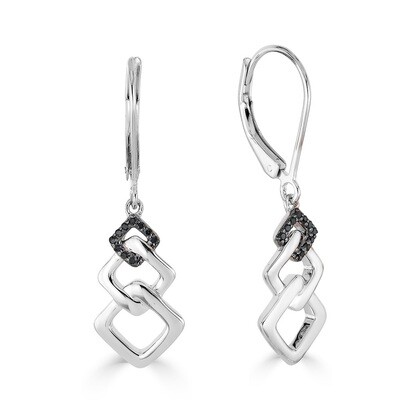 Silver Round Blue Diamond Accents Interlock Squares Dangle Earrings