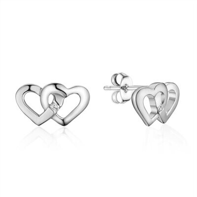 Silver Interlocking Hearts Round Diamond Accent Earrings