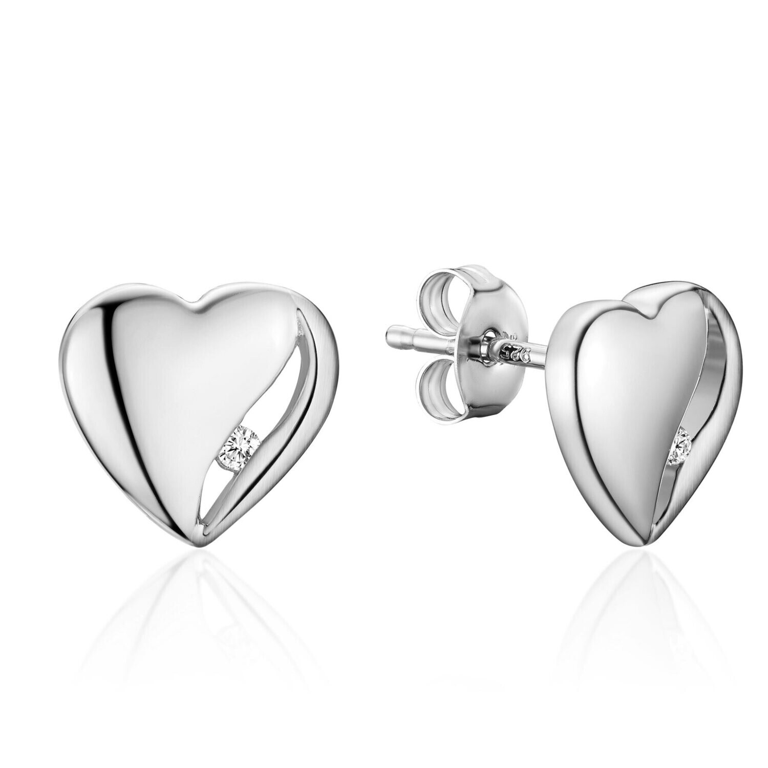 Silver Hearts Diamond Accent Earrings