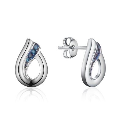 Silver Round Blue Diamond Open Teardrop Earrings