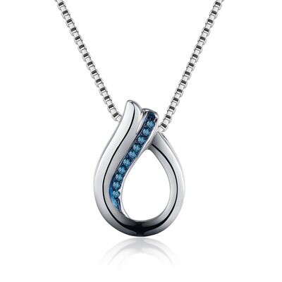 Silver Round Blue Diamond Open Teardrop Necklace
