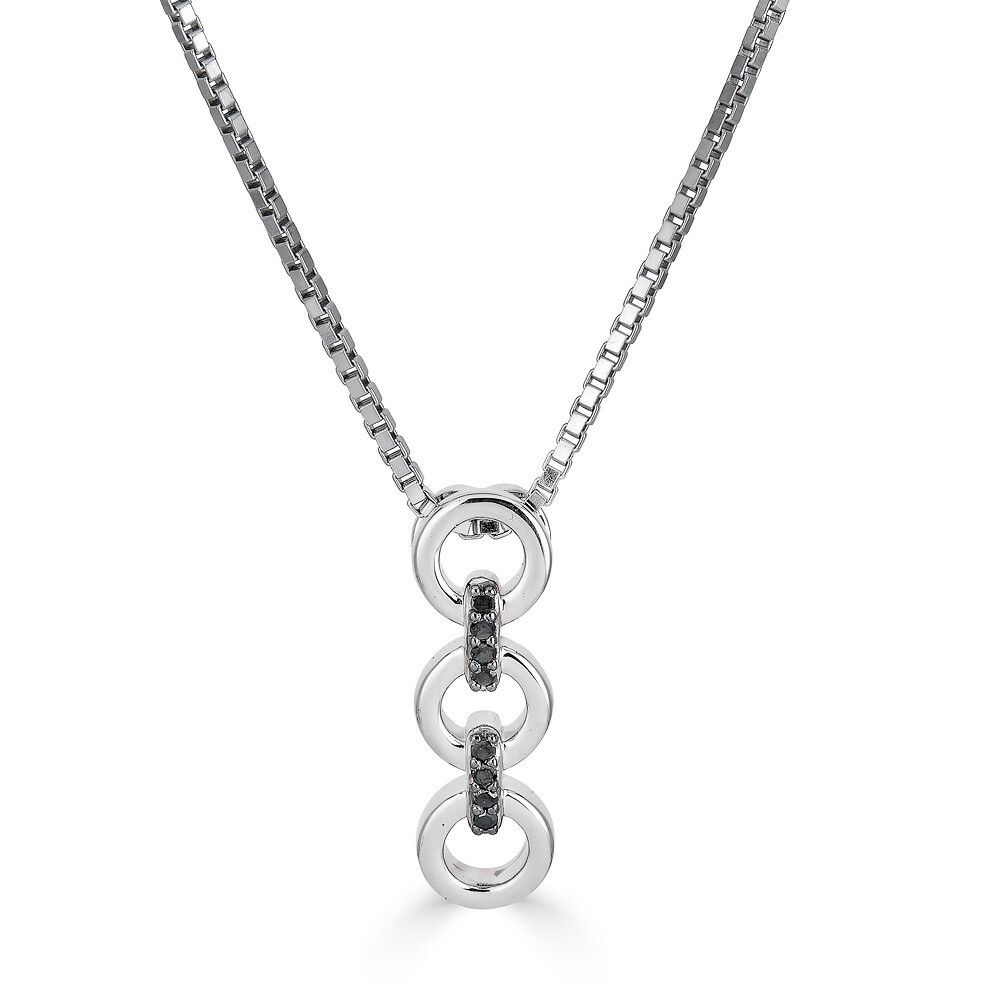 Silver Blue Diamond Triple Circle Necklace