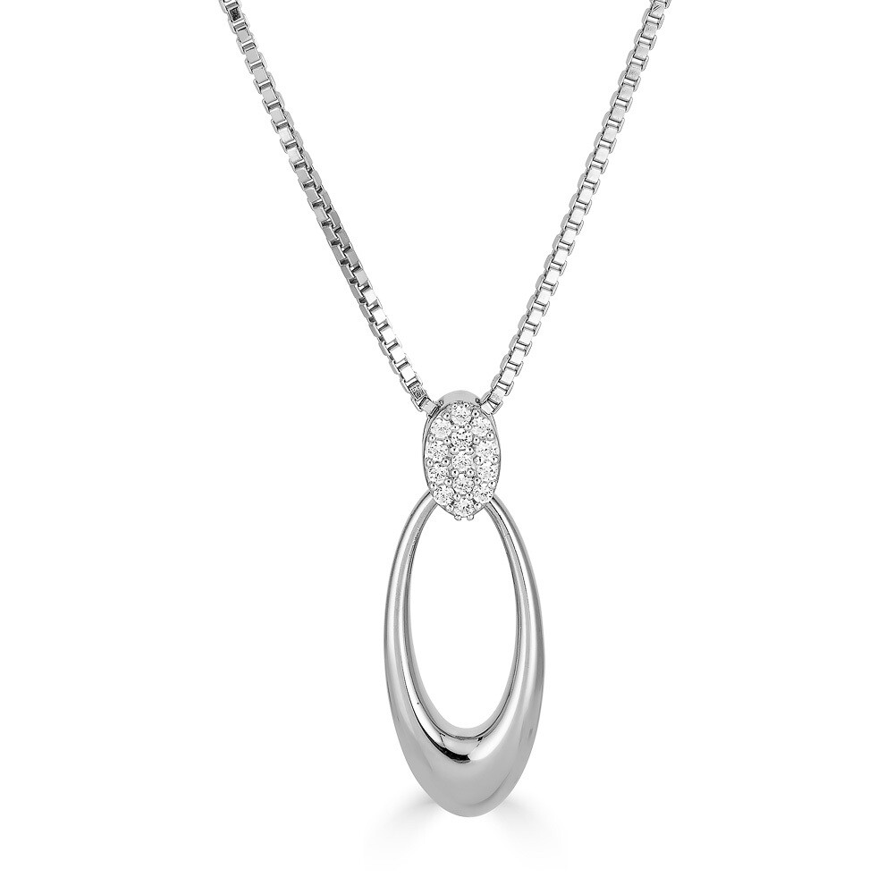 Silver White Sapphire Bail Oval Necklace