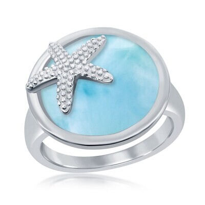 Silver Round Larimar Starfish Ring