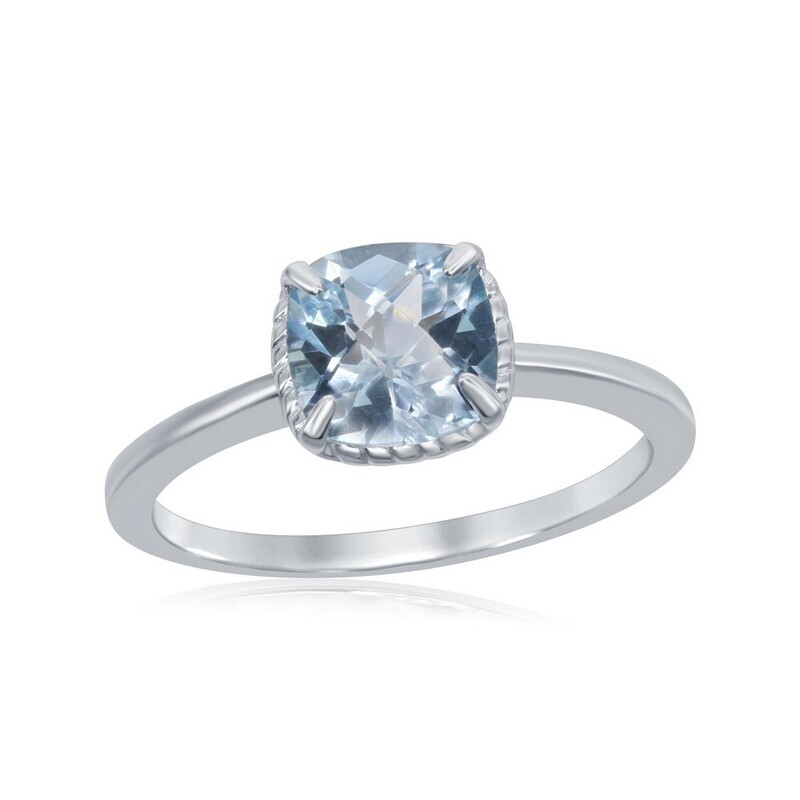 Silver Cushion Blue Topaz Ring