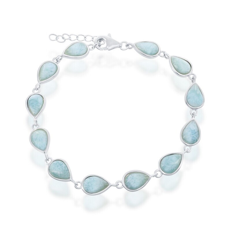 Silver Pear-Cut Larimar Link Bracelet
