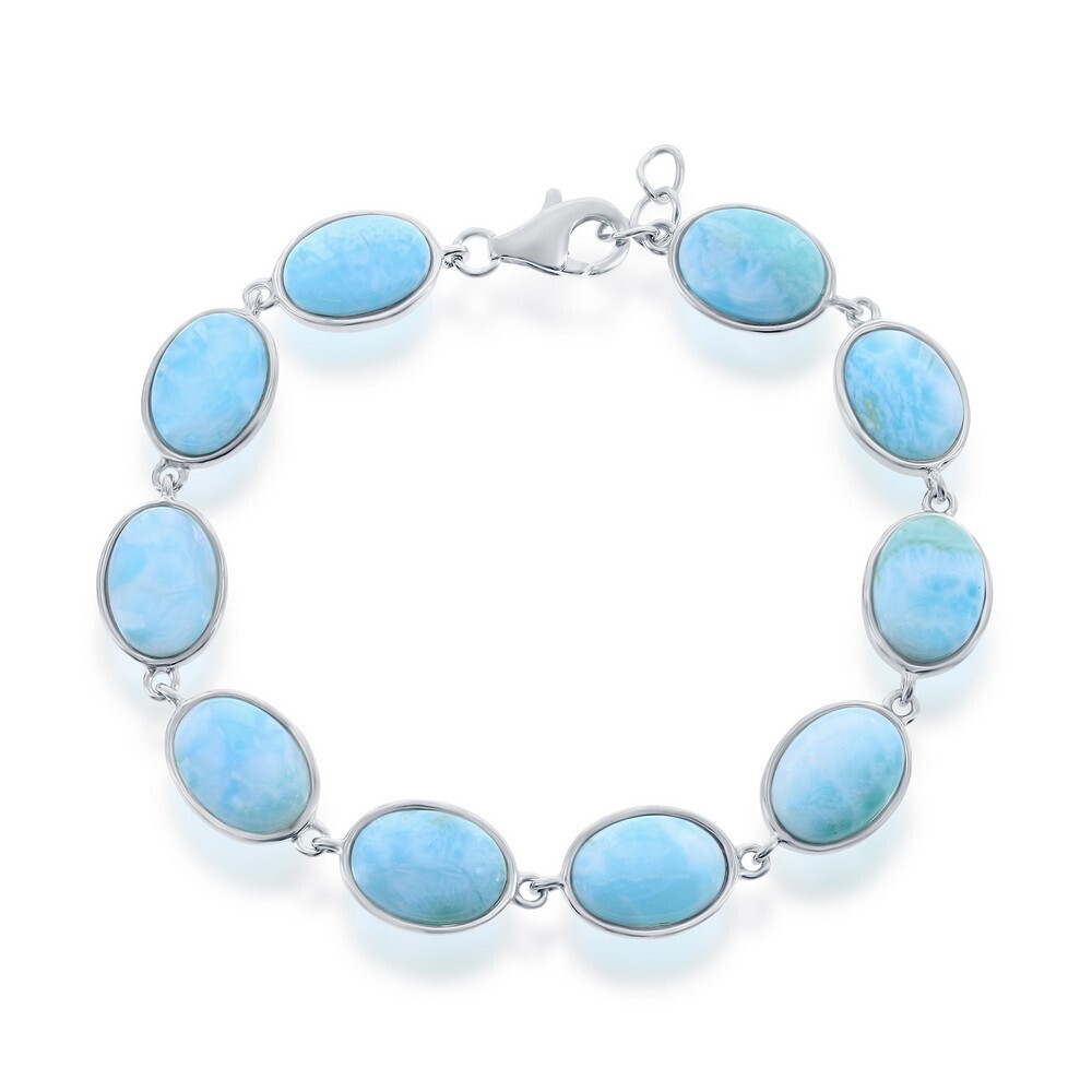 Silver Oval Cabochon Larimar Link Bracelet