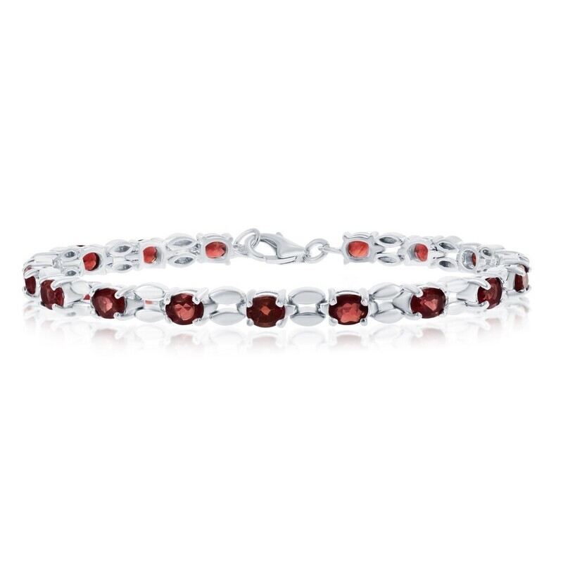 Silver Oval Garnet Bracelet