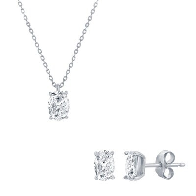 Silver Oval Cubic Zirconia Necklace and Earring Set