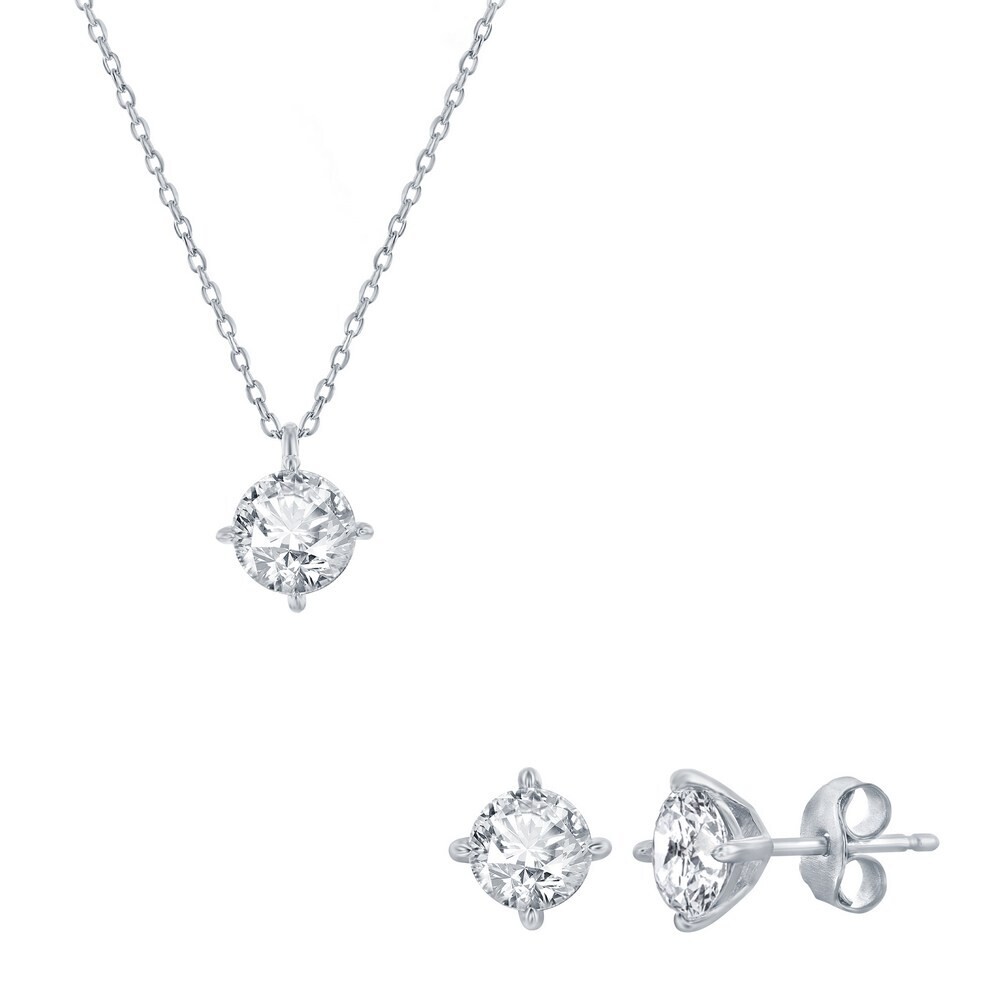 Silver Round Cubic Zirconia Necklace and Earring Set