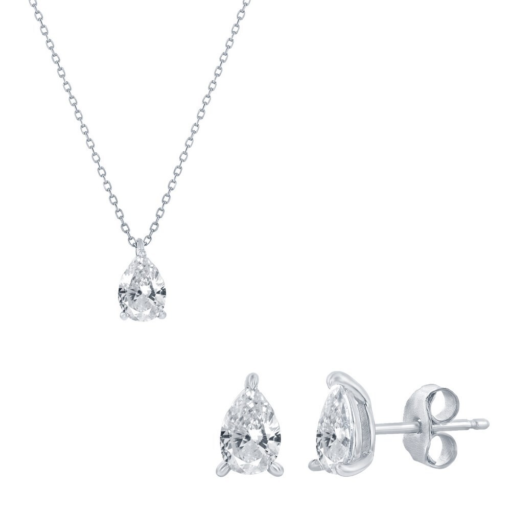 Silver Pear Cubic Zirconia Necklace and Earring Set
