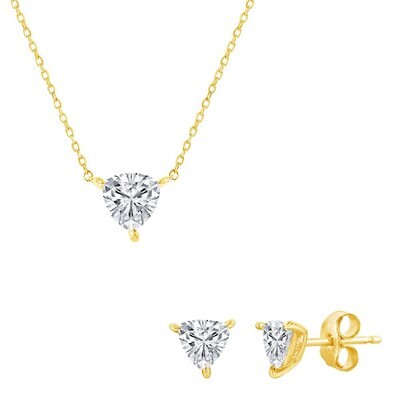 Yellow Gold-Plated Trillion Cubic Zirconia Necklace and Earring Set