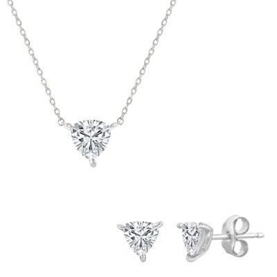 Silver Trillion Cubic Zirconia Necklace and Earring Set