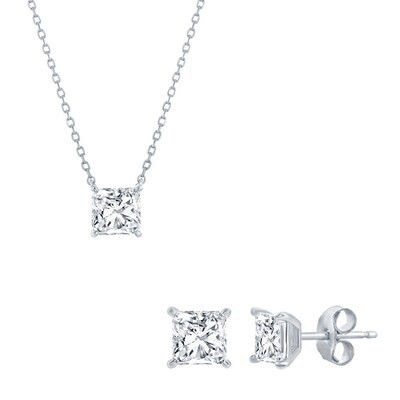Silver Princess Cubic Zirconia Necklace and Earring Set
