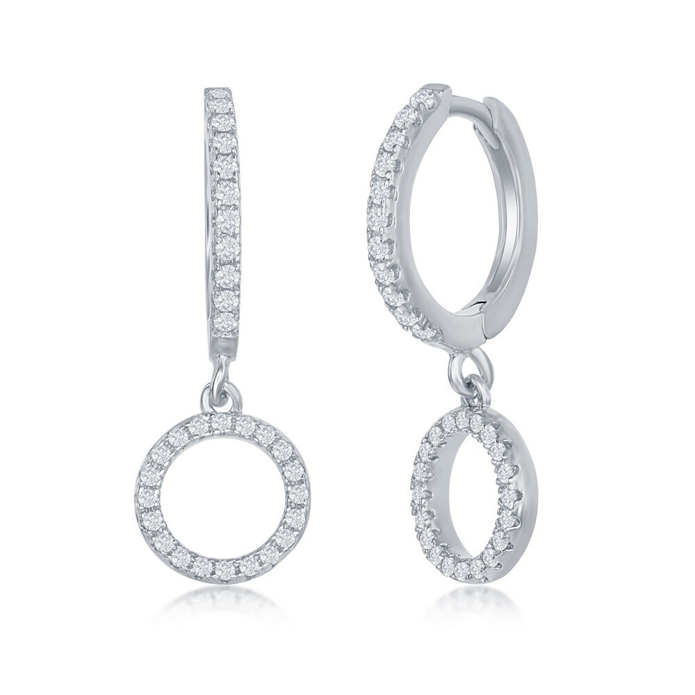 Silver Cubic Zirconia Dangle Circle Huggie Hoop Earrings