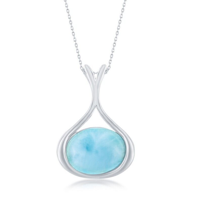 Silver Large Oval Larimar Necklace