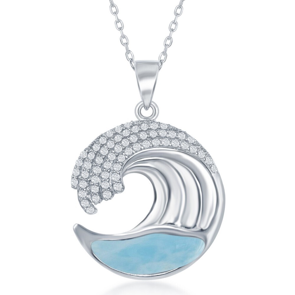 Silver Larimar and Cubic Zirconia Wave Necklace