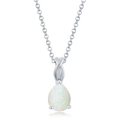 Silver Teardrop Created Opal Necklace