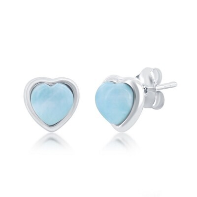 Silver Heart Larimar Stud Earrings