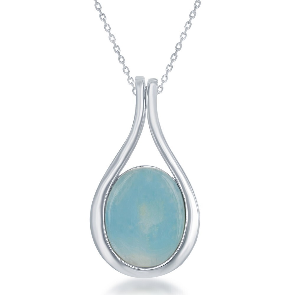 Silver Large Oval Larimar Necklace