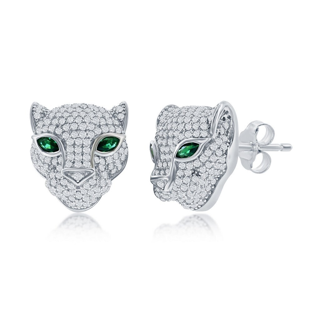 Silver Cubic Zirconia Panther Earrings