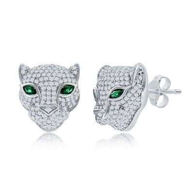 Silver Cubic Zirconia Panther Earrings