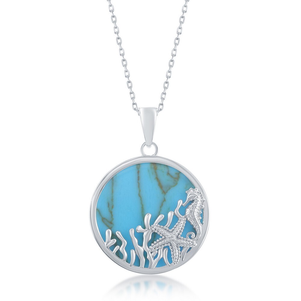 Silver Round Turquoise with Underwater Scene Necklace