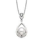 Silver Pearl Teardrop Diamond Bail Necklace