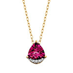 10KT Yellow Gold Trillion Rhodolite Garnet Round Diamond Accents Necklace