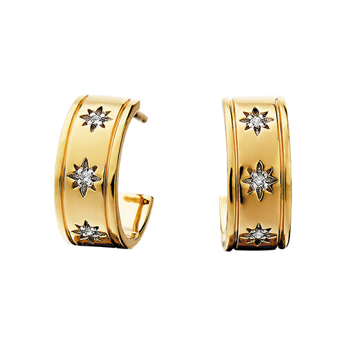 Gold-Plated Diamond Stars Wide Hoop Earrings