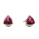 10KT Yellow Gold Trillion Rhodolite Garnet Round Diamond Accent Earrings