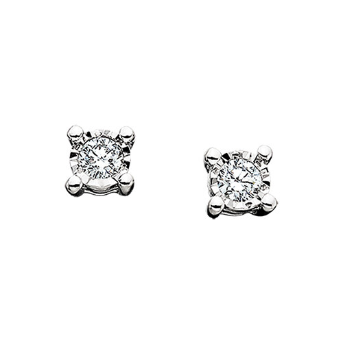 Silver Round Diamond Stud Earrings