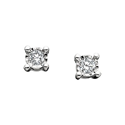Silver Round Diamond Stud Earrings