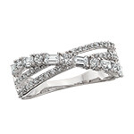 14KT White Gold Baguette and Round Diamond Triple Row Ring