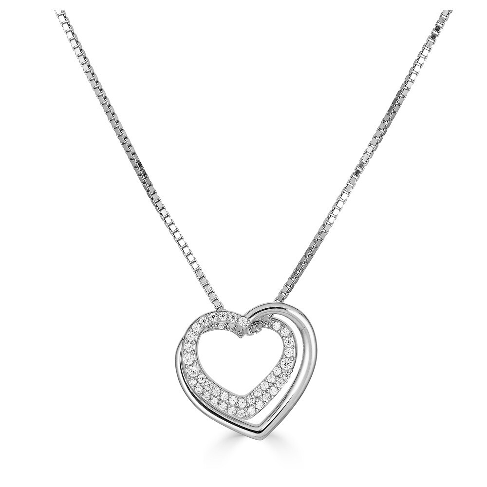 Silver White Sapphire Dual Heart Necklace