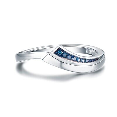 Silver Blue Diamond Wave Ring