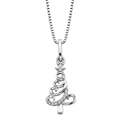 Silver White Topaz Swirl Holiday Tree Necklace