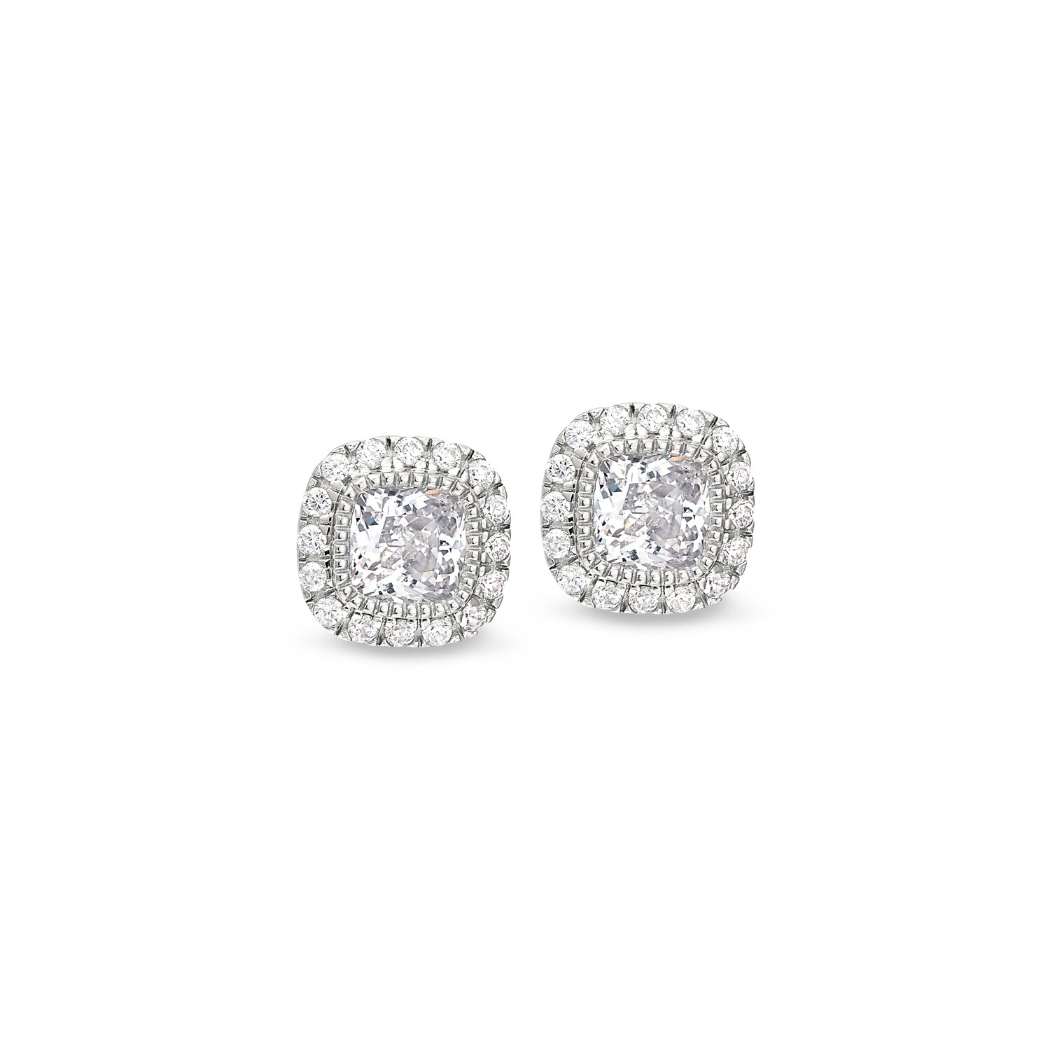 Silver Cushion Simulated Gemstone with Simulated Diamond Halo Earrings