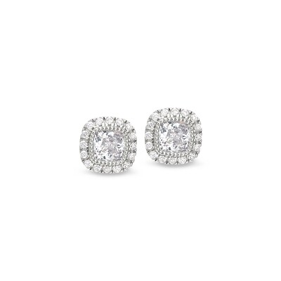 Silver Cushion Simulated Gemstone with Simulated Diamond Halo Earrings