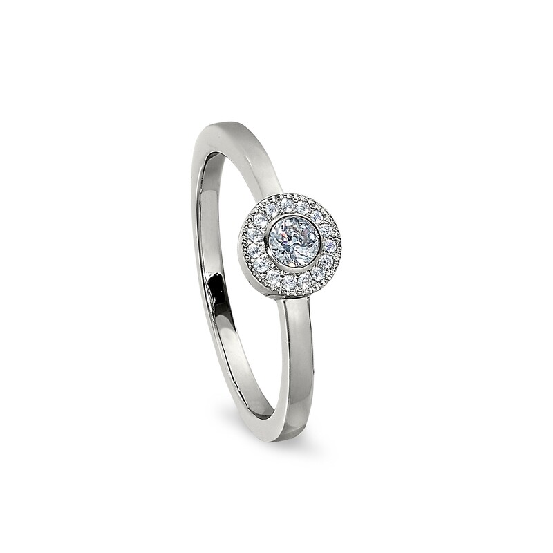 Silver Round Simulated Gemstone Simulated Diamond Halo Ring