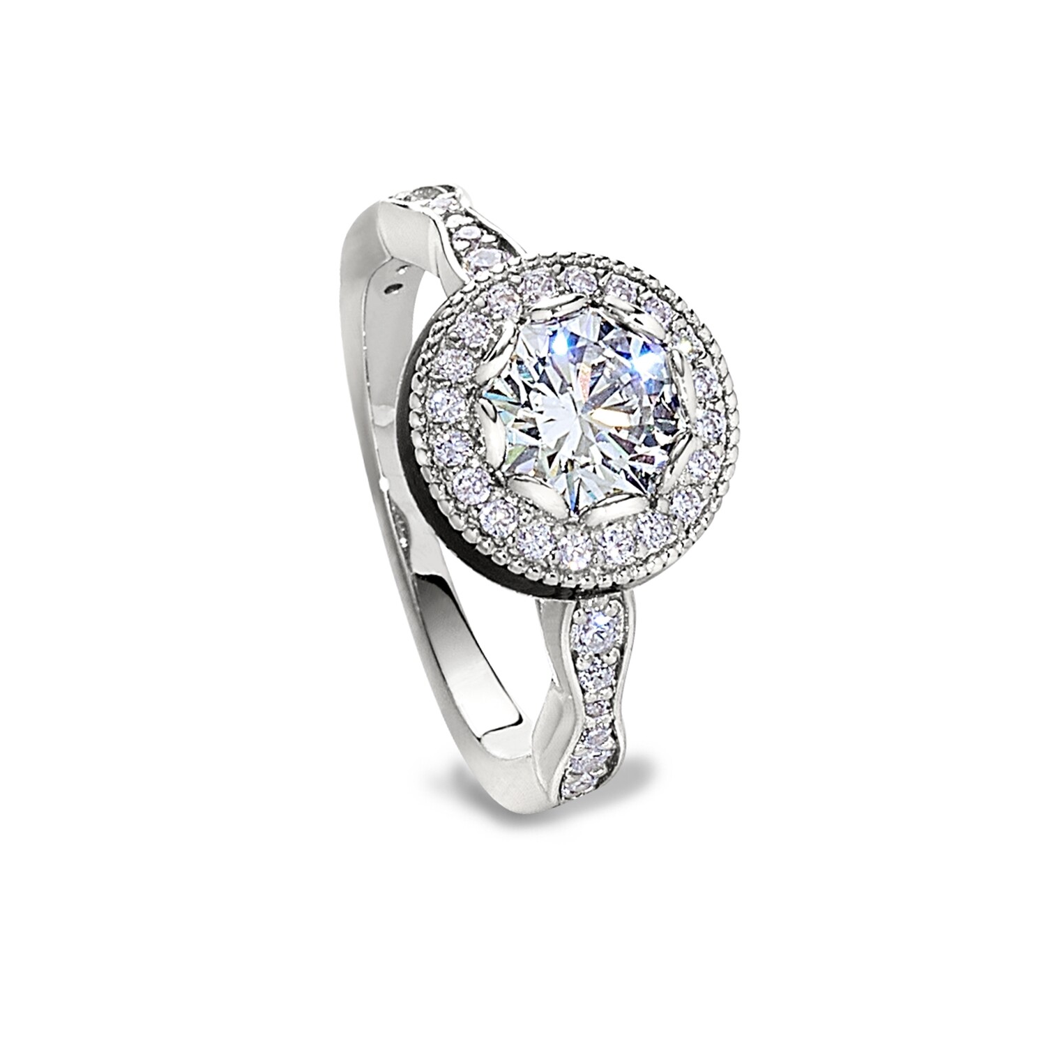 Silver Round Simulated Diamond with Halo and Enamel Ring