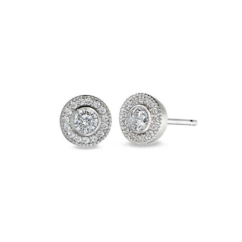 Silver Round Simulated Gemstone Simulated Diamond Halo Earrings