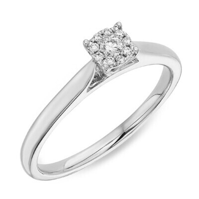 10KT White Gold Ten Round Diamond Cluster Solitaire Ring