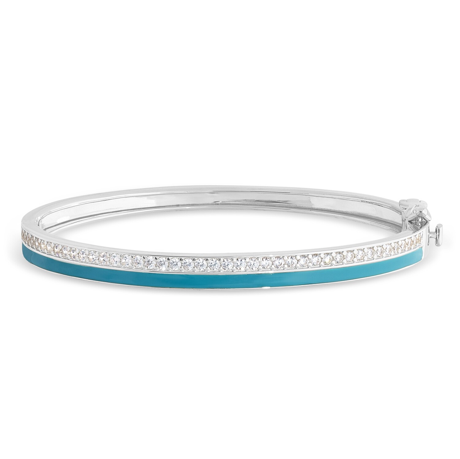 Silver Turquoise Enamel Cubic Zirconia Bangle Bracelet