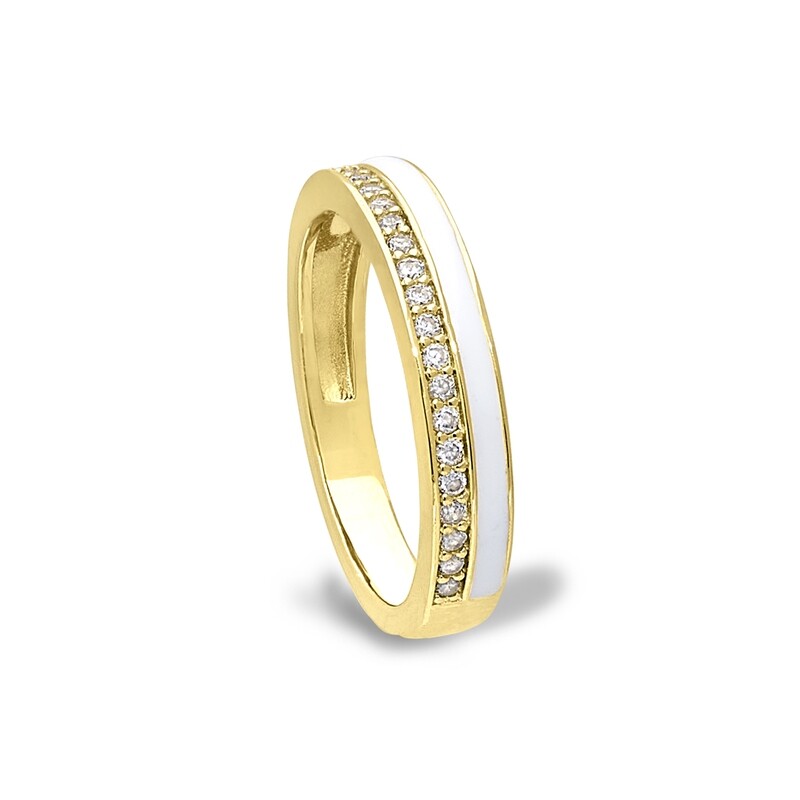 Yellow Gold-Plated White Enamel Cubic Zirconia Ring
