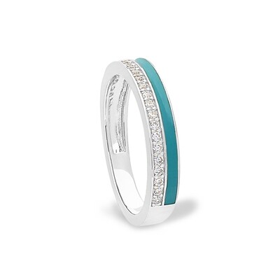 Silver Turquoise Enamel Cubic Zirconia Bangle Ring