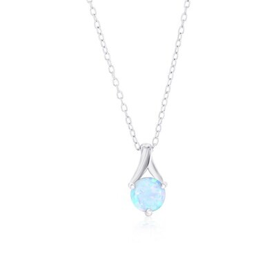 Silver Round Created White Opal Necklace