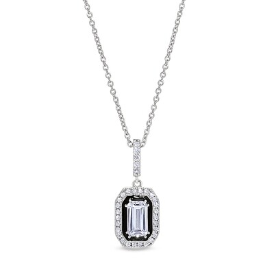 Silver Rectangle Simulated Diamond with Halo and Enamel Necklace