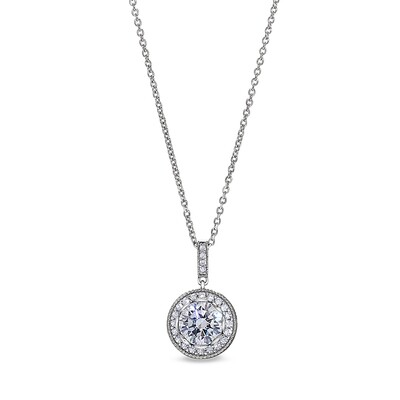 Silver Round Simulated Diamond with Halo and Enamel Necklace
